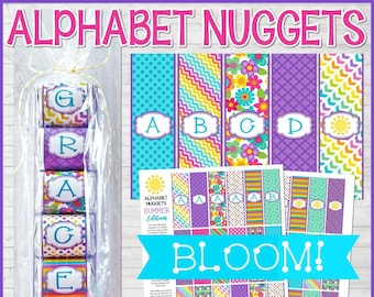 ALPHABET Nugget Wrappers, Bloom Edition, Spell Out NAMES and WORDS, Party Favor, Gift Tag, Summer Printable - Printable Instant Download