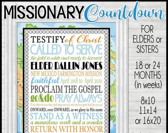 LDS Missionary Countdown Chart, Sister or Elder, 24 Month, 18 Month, Subway Art, Missionary Mom Gift - Printable PERSONALIZED