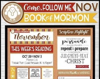 NOVEMBER 2024 Come Follow Me Family Bulletin Board Kit PRINTABLES, Book of Mormon, Weekly Assignment Tracker - Instant Download