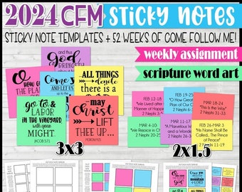 2024 Come Follow Me WEEKLY STICKY NOTES, Post-It Note Template, Weekly Assignments, Lesson Handout, Schedule - Printable Instant Download