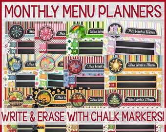 Monthly Menu Planner Collection, MENU BOARD, Monthly & Seasonally Themed, Faux CHALKBOARD Style, Printable Menu Planner - Instant Download