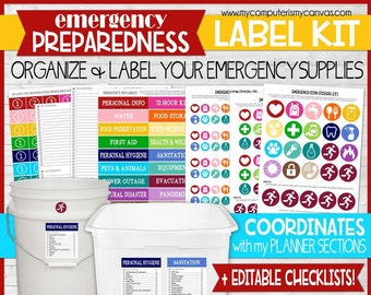 EMGERGENCY PREPAREDNESS Bin Labels, Evacuation Organization, Emergency Kit, Emergency Prep, Every Needful Thing - Printable Instant Download