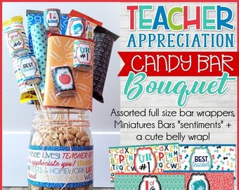 TEACHER Appreciation CANDY BAR Bouquet Printable, Candy Bar Wrappers, Gifts for Teachers, #1 Teacher, Gift Ideas - Instant Download