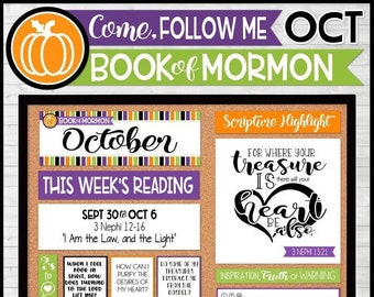 OCTOBER 2024 Come Follow Me Family Bulletin Board Kit PRINTABLES, Book of Mormon, Weekly Assignment Tracker - Instant Download