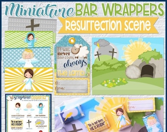 Resurrection MINIATURE BAR Wraps, Easter Basket Stuffer, Easter Gift Idea, Gift TAG, Easter Nativity, Christian - Printable Instant Download