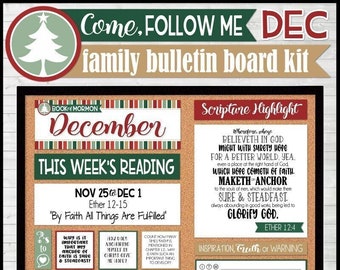 DECEMBER 2024 Come Follow Me Family Bulletin Board Kit PRINTABLES, Book of Mormon, Weekly Assignment Tracker - Instant Download