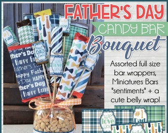 Father's Day CANDY BAR BOUQUET Printable, Candy Bar Wrappers, Gifts for Dad, Gift Tags, Gift Ideas - Instant Download