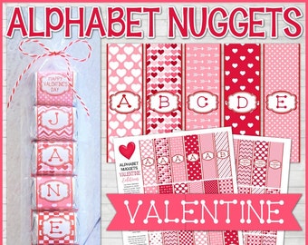 ALPHABET Nugget Wrappers, Valentine Nugget Wrapper, Spell Out NAMES and WORDS, Party Favor, Class Party Ideas - Printable Instant Download