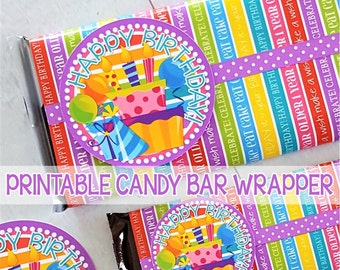 BIRTHDAY Candy Bar Wrapper, Birthday Gift Tag, Happy Birthday, Printable Party Favor, Birthday Printables (RAINBOW) - Instant Download