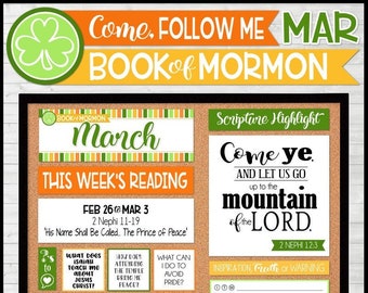 MARCH 2024 Come Follow Me Family Bulletin Board Kit PRINTABLES, Book of Mormon, Weekly Assignment Tracker - Instant Download