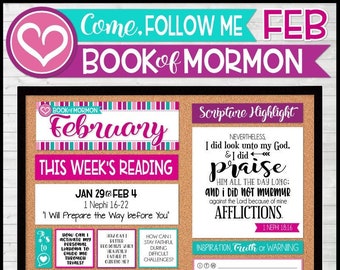 FEBRUARY 2024 Come Follow Me Family Bulletin Board Kit PRINTABLES, Book of Mormon, Weekly Assignment Tracker - Instant Download