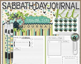 Sabbath Day Journal, Sunday Notebook, Church & Bible Study Notes + Coordinating Pen Inserts, Bottle Cap Image - Printable Instant Download