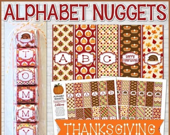 ALPHABET Nugget Wrappers, THANKSGIVING Nugget Wrapper, Spell Out NAMES and words, Party Favor, Table Decor - Printable Instant Download