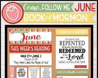 JUNE 2024 Come Follow Me Family Bulletin Board Kit PRINTABLES, Book of Mormon, Weekly Assignment Tracker - Instant Download