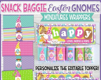 EASTER Gnome Miniatures Bar Wrappers, Easter GNOME, Easter BASKET Tag, Easter Basket Stuffers, Happy Easter - Printable Instant Download