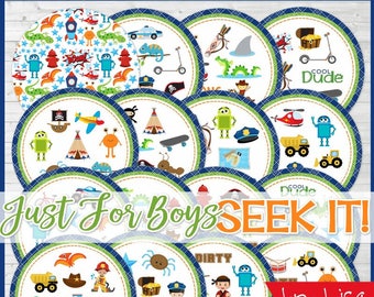 Just for Boys SEEK IT Match Game, Party Game, Party Favor, Boredom Buster Game, Road Trip Game - Instant Download by Lisa