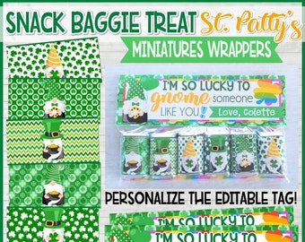 ST. PATRICK'S Day Miniatures Bar Wrappers, Printable GNOME St. Patty's Day Favor, Party Favor, Personalized Gift Tag - Instant Download