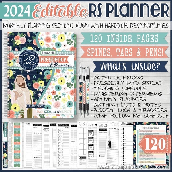 EDITABLE 2024 RS Presidency Planner, Relief Society Planner, LDS Planning Inserts, Calendar, Organizer - Printable Instant Download