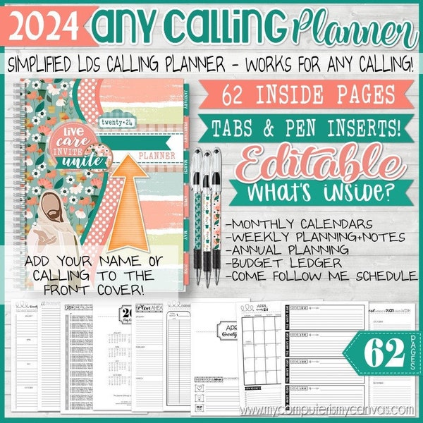 Editable 2024 ANY CALLING LDS Planner, Latter-day Saints Planner, Church, Calendar, Planning Pages, Planning Kit -Printable Instant Download