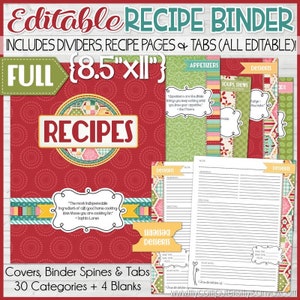 EDITABLE Recipe Binder Kit Printables (Red), Recipe Book, Recipe Printables, Recipe Kit, Full Size, 8.5x11 - NOT INSTANT Download