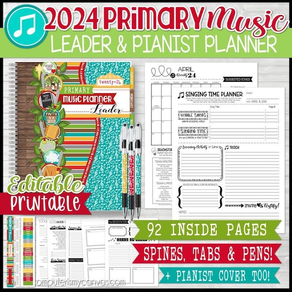 2024 Primary Music Leader PLANNER Printable, Singing Time, Chorister, Pianist, 2024 Book of Mormon, 2024 Primary Planner - Instant Download