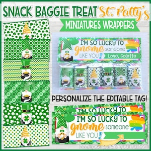 ST. PATRICK'S Day Miniatures Bar Wrappers, Printable GNOME St. Patty's Day Favor, Party Favor, Personalized Gift Tag - Instant Download