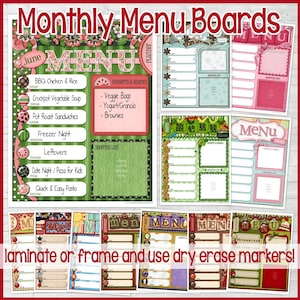 PRINTABLE Monthly Menu Board Collection, Planificateurs de menus, Tableau des menus, Menu effaçable à sec, Art de la cuisine, Décoration - TÉLÉCHARGEMENT IMMÉDIAT