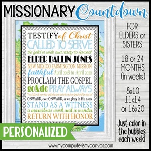 LDS Missionary Countdown Chart, Sister or Elder, 24 Month, 18 Month, Subway Art, Missionary Mom Gift - Printable PERSONALIZED
