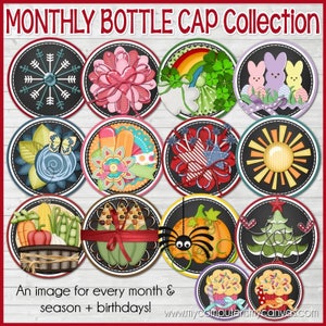 MONTHLY Bottle Cap Image Collection, Annual, Holiday, Seasonal, Birthday FAUX CHALKBOARD Style, Inchie Collage Printable Instant Download image 1