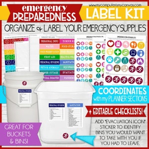 EMGERGENCY PREPAREDNESS Bin Labels, Evacuation Organization, Emergency Kit, Emergency Prep, Every Needful Thing - Printable Instant Download