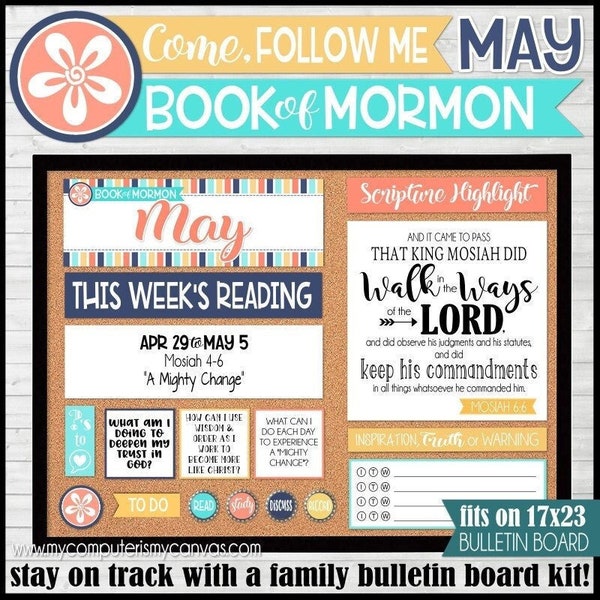 MAY 2024 Come Follow Me Family Bulletin Board Kit PRINTABLES, Book of Mormon, Weekly Assignment Tracker - Instant Download