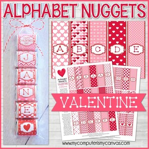 ALFABETO Nugget Wrappers, Valentine Nugget Wrapper, Deletrear NOMBRES y PALABRAS, Favor de fiesta, Ideas de fiesta de clase - Descarga instantánea imprimible