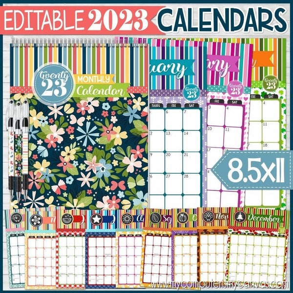 EDITABLE 2023 Desk Calendar, Printable Wall Calendar, Monthly Calendar, Dated, Decorative Calendar ANNUAL, Letter Size - INSTANT Download