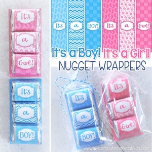 It&#39;s a Girl & It&#39;s a Boy SHOWER FAVORS, Baby Nugget Wrappers, Gender Reveal Idea, Baby Girl Baby Boy PRINTABLES - Instant Download