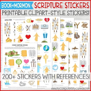 Book of Mormon Stickers, Scripture Stickers, Clipart Stickers, Come Follow Me, Baptism Gift Idea, Journaling - Printable Instant Download