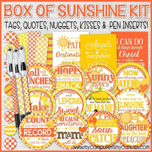BOX of SUNSHINE Kit, Printable Gift Tags, Hello Sunshine, Encouragement Gift, Scatter Sunshine, Thinking of You - Printable Instant Download