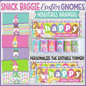 EASTER Gnome Miniatures Bar Wrappers, Easter GNOME, Easter BASKET Tag, Easter Basket Stuffers, Happy Easter - Printable Instant Download
