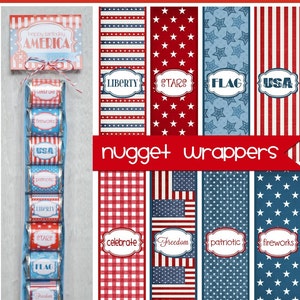 PATRIOTIC Party Favor, Printable Nugget Wrappers, July 4th, 4th of July, Independence Day, Patriotic Printable - Instant Download