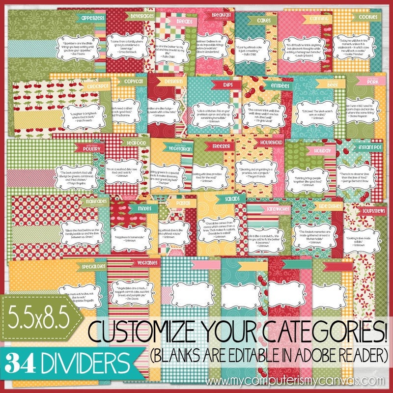 EDITABLE Recipe Binder Kit Printables red Recipe Book Etsy Canada