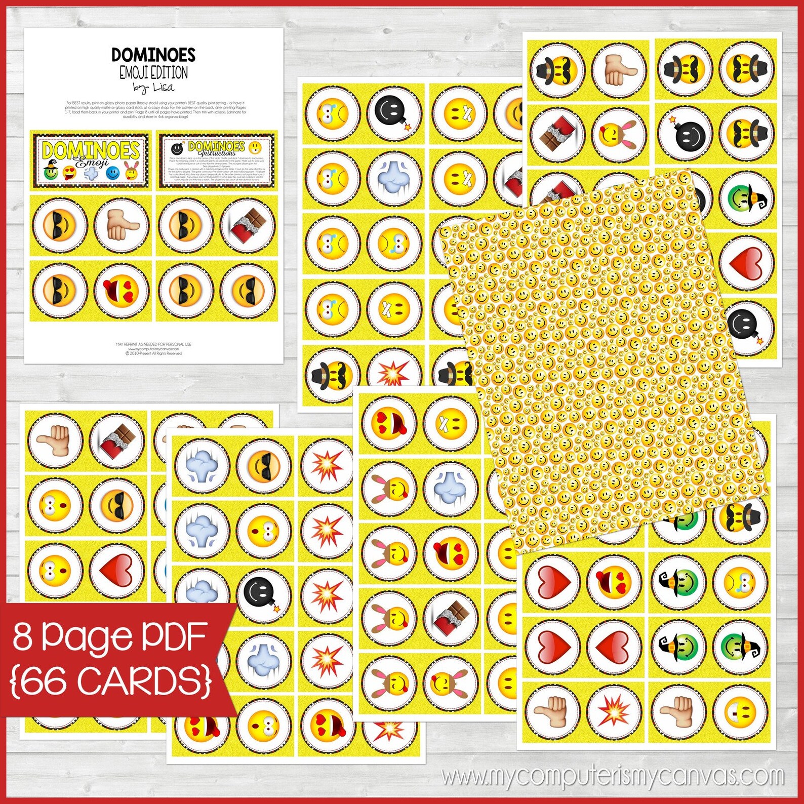 EMOJI DOMINOES Printable Game Emoji Game Emoji Party Etsy