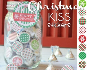 CHRISTMAS Chocolate KISS Mason Jar Gift Set with Tag & Topper, Printable Kiss Stickers - Instant Download