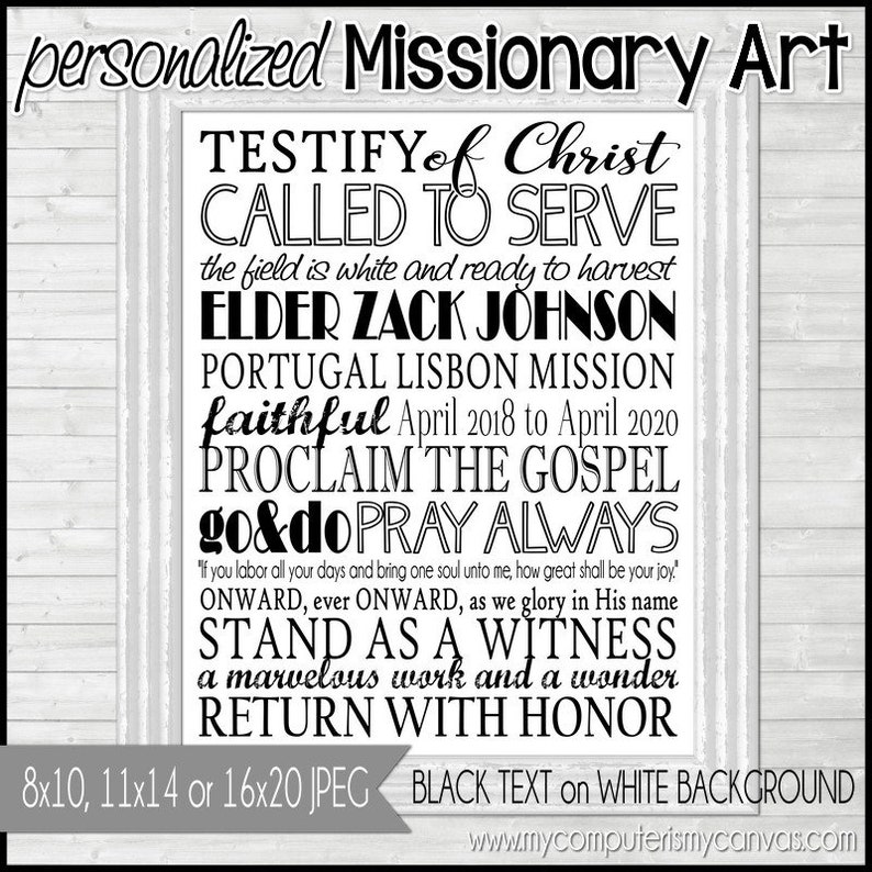 LDS Missionary Subway Art PERSONALIZED, Missionary Farewell or Homecoming Gift, Sister or Elder, Missionary Mom Gift Printable image 1