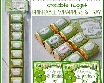 ST. PATRICK'S DAY Chocolate Nugget Wrappers, Shamrock, Lucky - Printable Instant Download