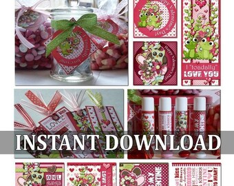Valentine Lip Balm Labels, Goodie Tags, Bookmarks & Favors -  Printable INSTANT DOWNLOAD