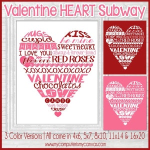Valentine HEART Subway Art, Valentine&#39;s Day Decor, Gift or Decor - Printable Instant Download