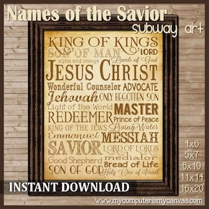 Names of the Savior Christmas Subway Art - Printable INSTANT Download