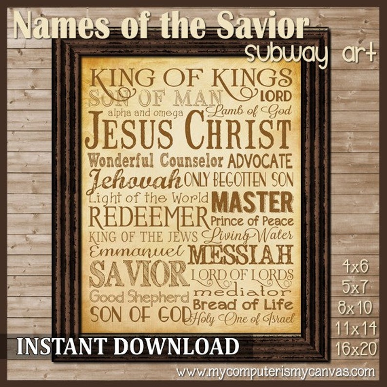 Names of the Savior Christmas Subway Art Printable INSTANT Download image 1