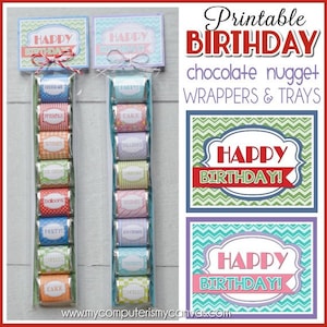 HAPPY BIRTHDAY Chocolate Nugget Wrappers, PARTY favor, gift or treat Printable Instant Download image 1
