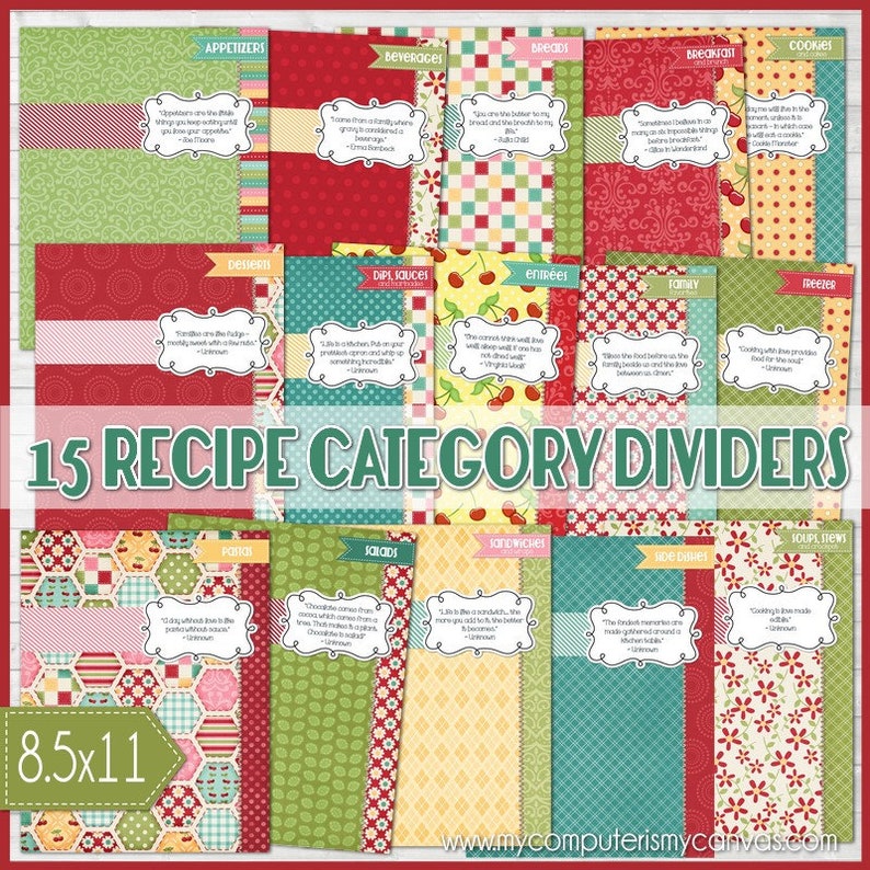 RECIPE BINDER Kit Printables RED Recipe Book Recipe Etsy