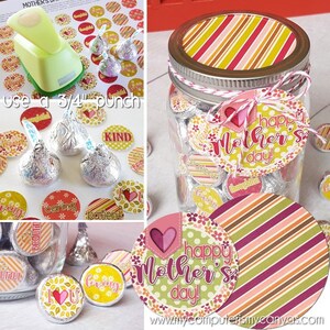 MOTHER'S DAY Chocolate KISS Mason Jar Gift Set with Tag & Topper, Gift or Treat Printable Kiss Stickers Instant Download image 2